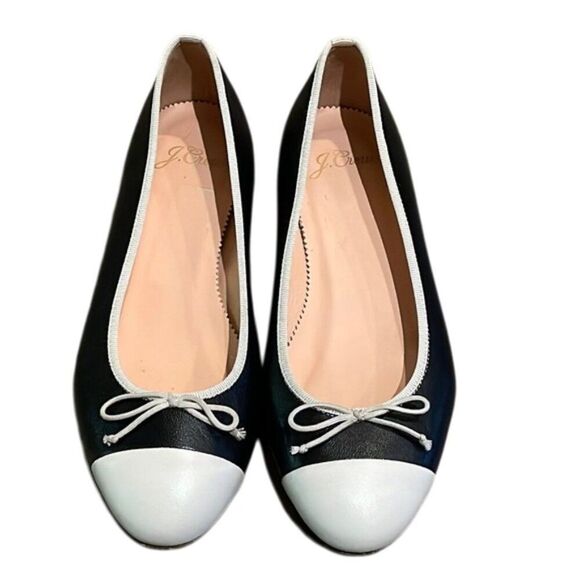 J. Crew Kiki Black and White Cap Toe Ballet Flats Shoes Womens Size 6 - Picture 1 of 13